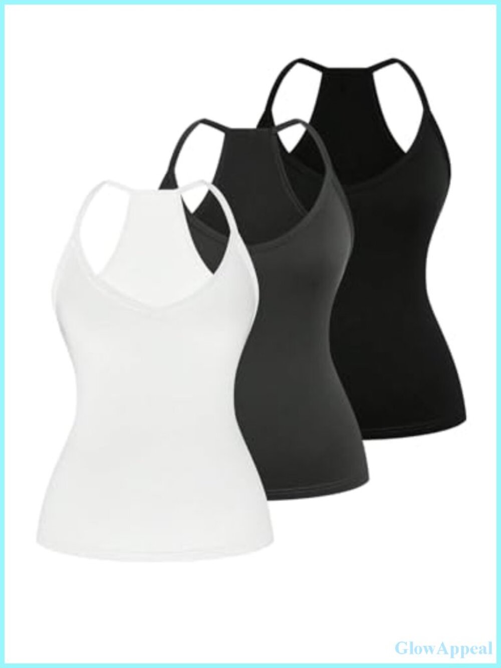 Plus Size Racerback Tank Top 3 Pack V Neck Sleeveless Cotton Blend